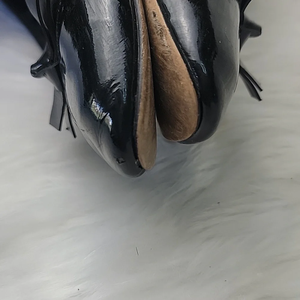 COLE HAAN Black Leather Patent Cap Toe Bow Preppy Office Casual Ballet Flats 9.5